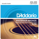 Cordes Bronze Phosphoreux D'Addario EJ16 Light - Guitare Acoustique