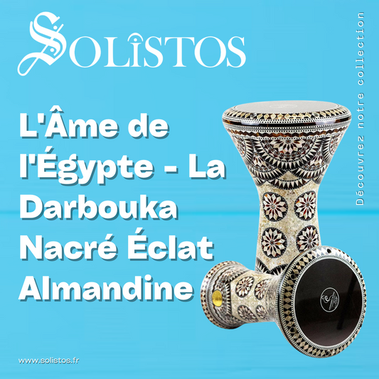 Darbouka Nacré Éclat Almandine Gawharet El Fan, instrument de musique égyptien authentique avec reflets nacrés, peau plastique 22cm et sacoche.