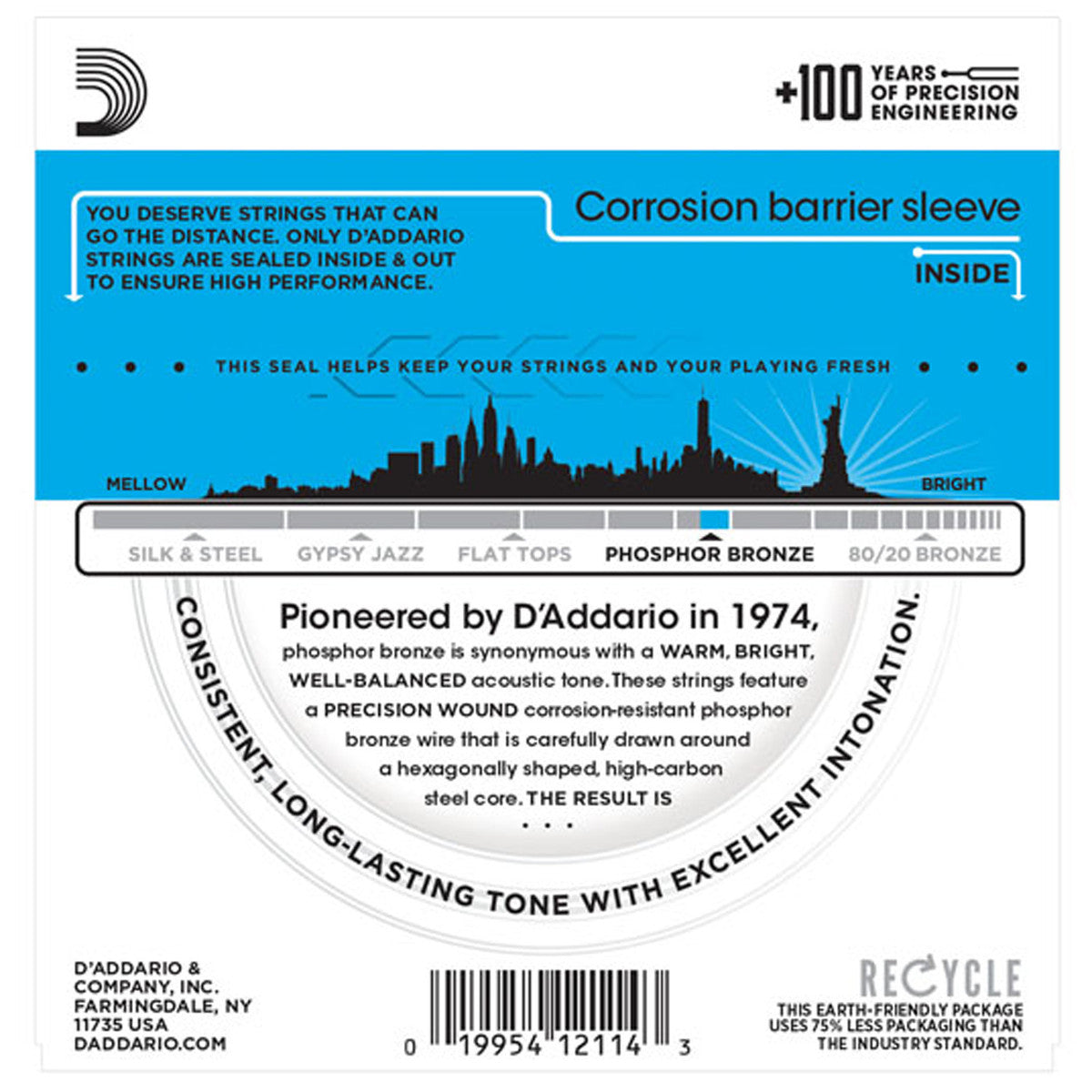 Cordes Bronze Phosphoreux D'Addario EJ16 Light - Guitare Acoustique