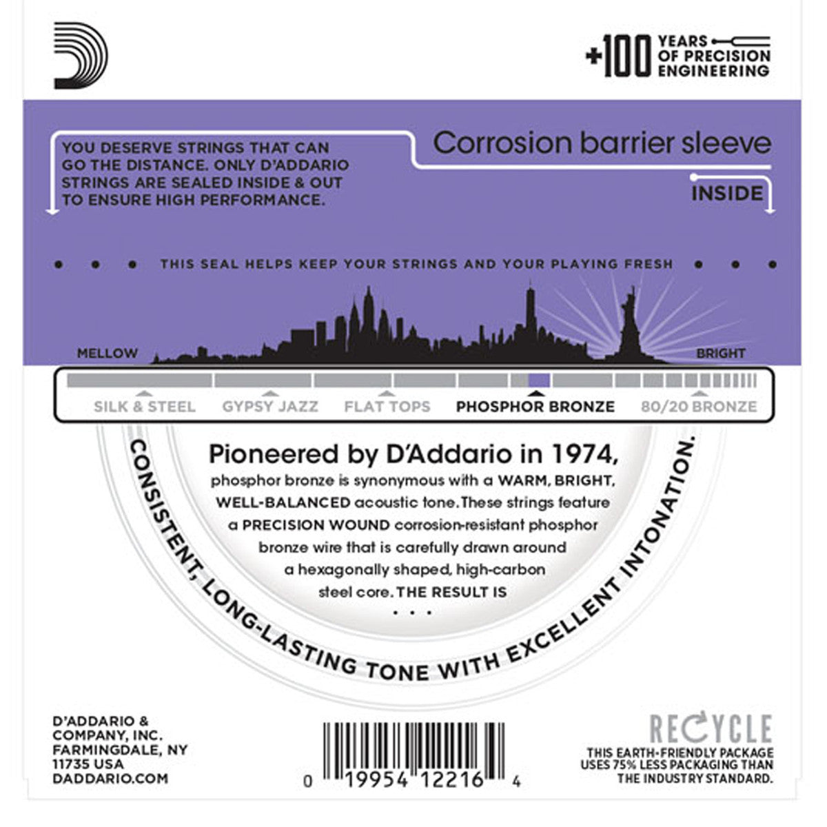 Cordes Folk D'Addario EJ26 Custom Light - Bronze Phosphoreux