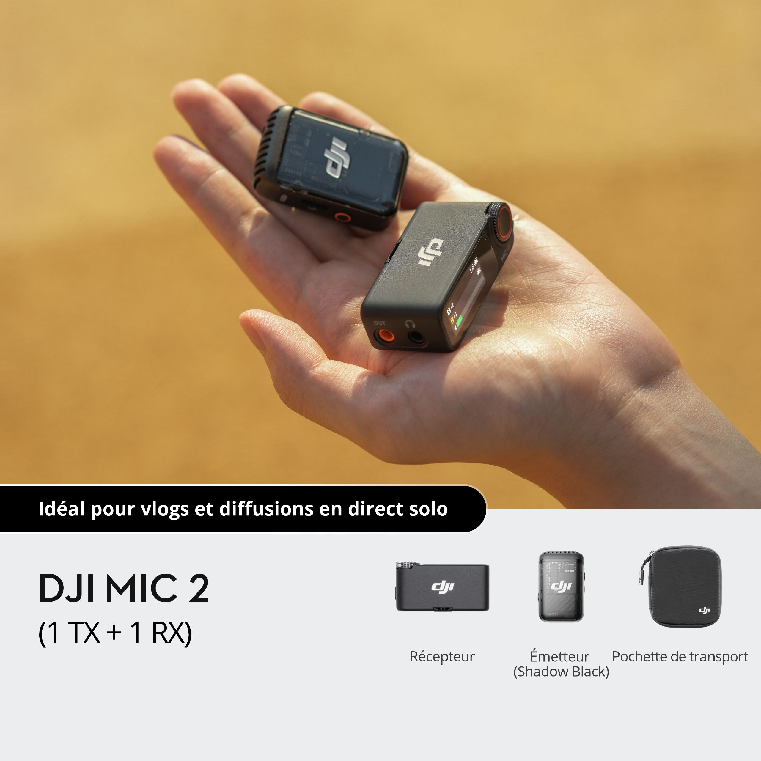 DJI Mic 2 (1 TX + 1 RX) - Microphone Sans Fil