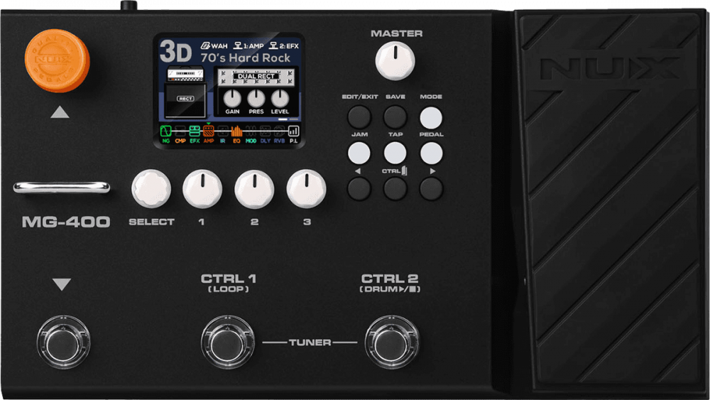 Nux MG400 - Multi-Effet Guitare-Basse-Acoustique avec IR, Looper & Boîte à Rythmes